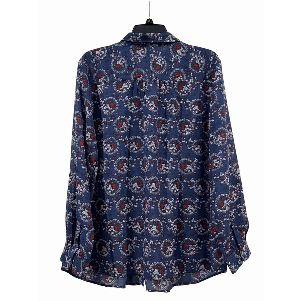 Tantrums Red White & Blue Floral Peasant-Style Sheer Blouse SZ XL Embroidery - Picture 2 of 14